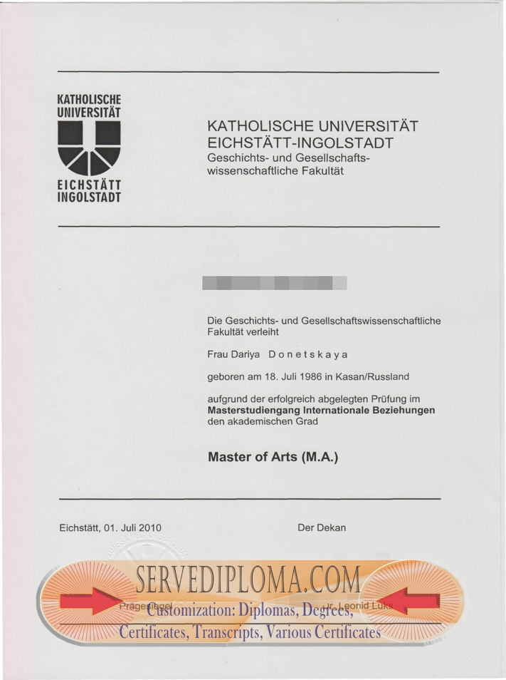 How to Copy a Fake Katholische Universität Eichstätt Degree - 专业证书