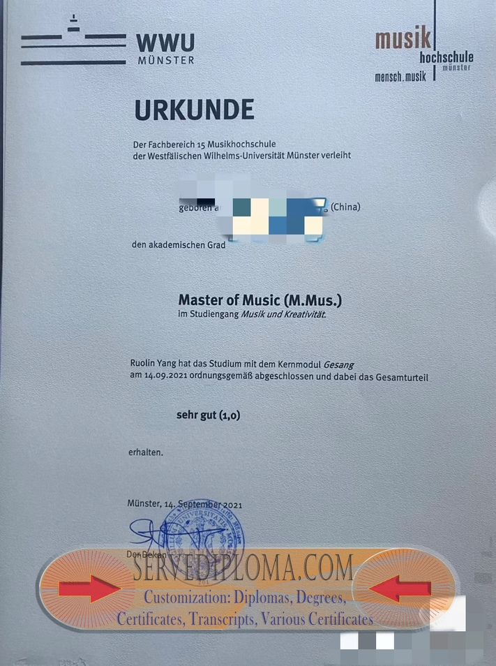Copy Fake Musikhochschule Münster Diploma: A Step-by-Step Guide - 专业证书
