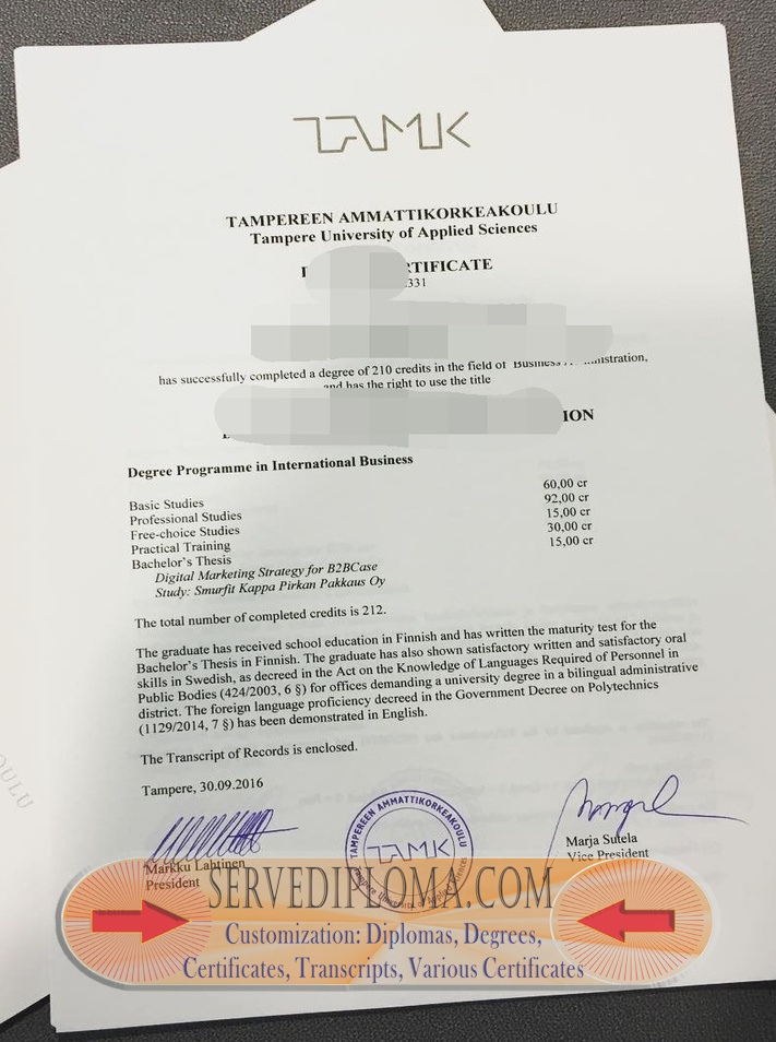 Copy Fake TAMK University Degree: How to Get One and What It Means - 专业证书