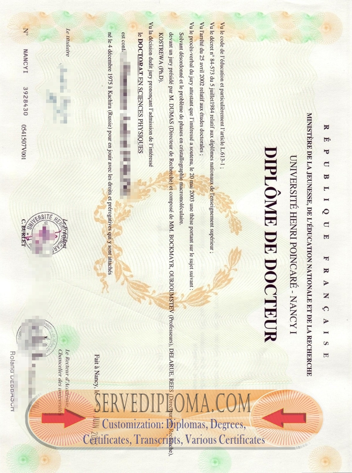 How to Make a Fake Université Henri Poincaré Nancy 1 Diploma - 专业证书