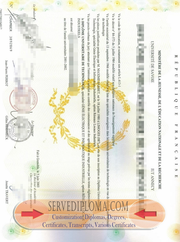 Order Your Savoy University - University Institute of Technology Diploma - 专业证书